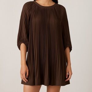 H&M Brown Silk Blend Pleated Dress Size 6
